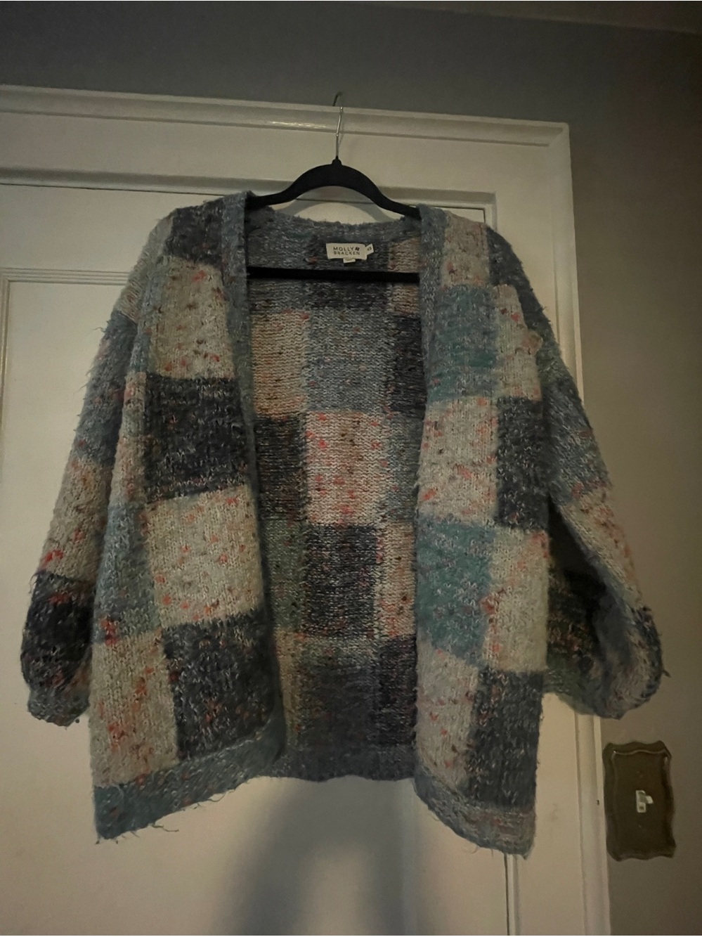 Molly Bracken Open Patchwork Cardigan in Blue, Gray, Cream